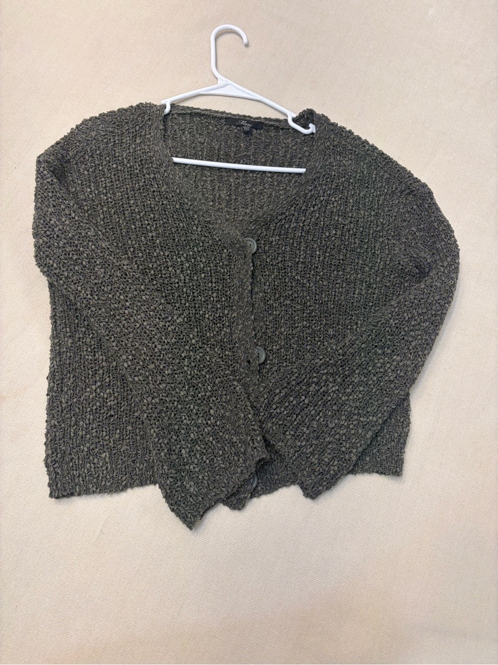 Mavi Olive Green Textured Knit Button-Front Cardigan